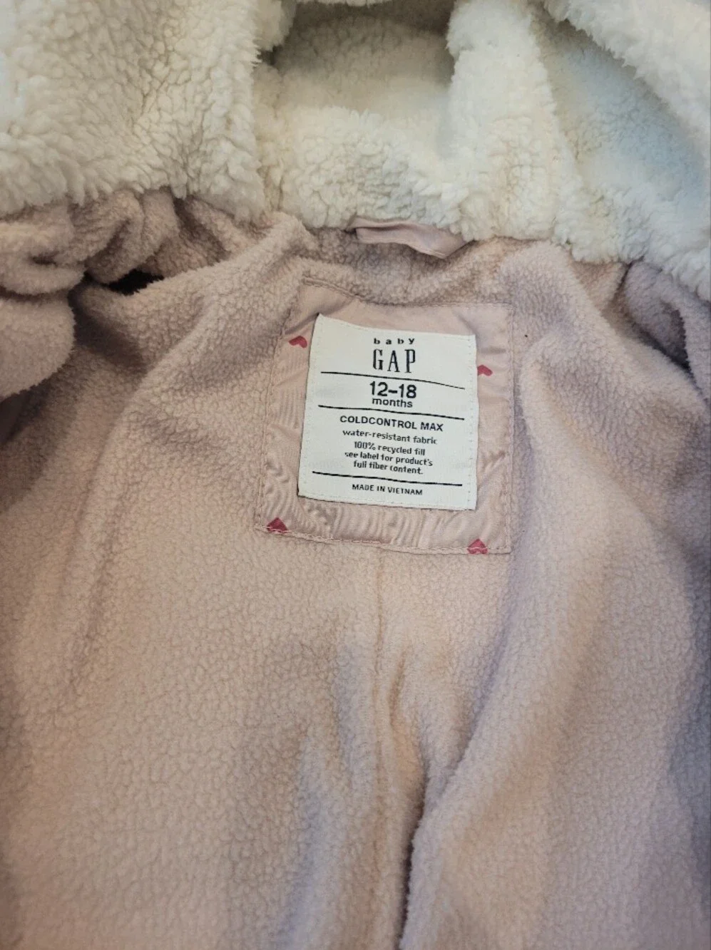Gap Baby Pink Fleece Lined Winter Hooded Snow Suit Size 12-18 Months